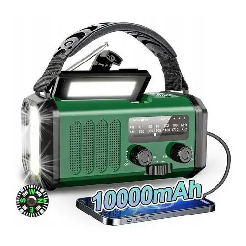 10000mAh Radio Awaryjne Solarne Pogodowe Am Fm Sos z ładowarką Usb i Kompas