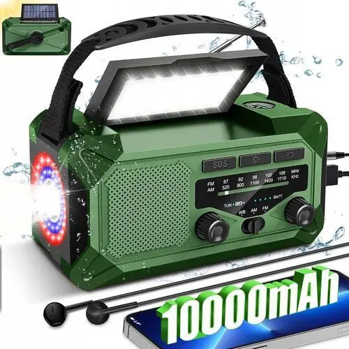 10000mAh Radio Awaryjne Solarne Pogodowe Am Fm Sos z ładowarką Usb i Kompas