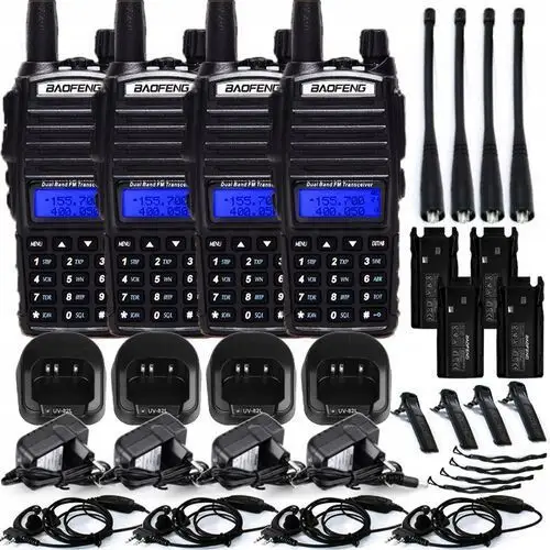 4x Baofeng UV-82 Htq Krótkofalówka Radiotelefon Pmr Vhf Uhf +radio Zasilacz