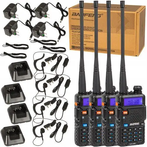 4x Mocna Krótkofalówka Walkie Talkie Baofeng UV-5R 8W Pmr Radiotelefon