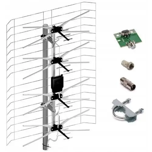 Antena Tv zewnętrzna DVB-T2 siatkowa ASP-8 symetryzator MUX-8 Dipol