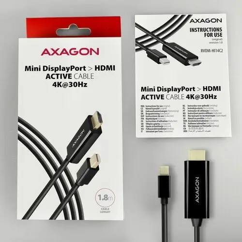 AXAGON RVDM-HI14C2 Konwerter/kabel aktywny Mini DP > HDMI 1.4 kabel 1.8m4K/30Hz, AKAXNHVHI14C201