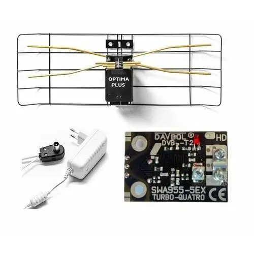 Antena dvb-t2 optima plus mux123, zewnętrzna, wzmacniacz 30db, czarna, odporny na warunki atmosferyczne, szybki montaż, zysk 40,5db Davbol tv