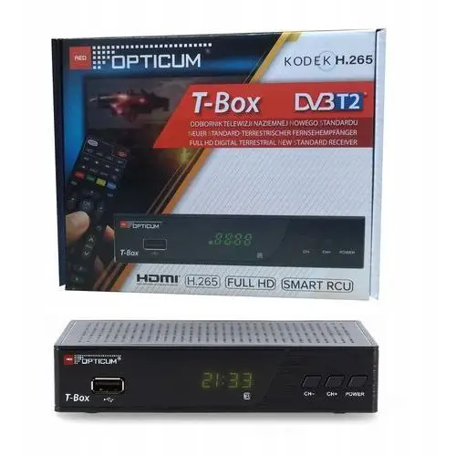 Dekoder Tuner Opticum T-box Tv Naziemna DVB-T2 H.265 Hevc Usb Hdmi Cec Pvr