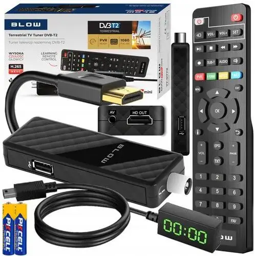 Dekoder Tuner Tv Mini Stick DVB-T2 Hevc H.265 Full Hd Pilot Hdmi Usb Zestaw