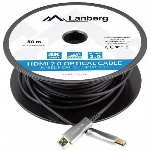 Długi Kabel 50m Hdmi Lanberg v2.0 Premium High optical optyczny Aoc 4K Uhd