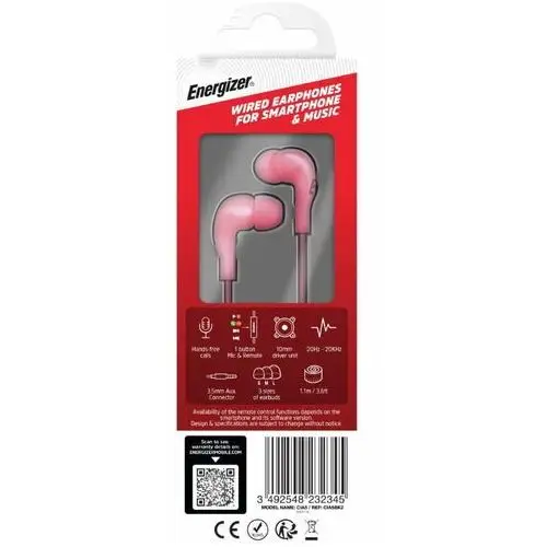 Energizer classic cia5 - słuchawki przewodowe jack 3,5 mm (różowy)