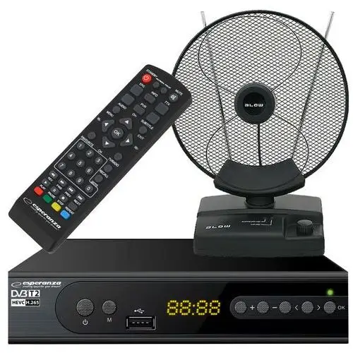 Tuner cyfrowy Esperanza EV106 DVB-T/T2 H.265/HEVC + antena pokojowa BLOW ATD17