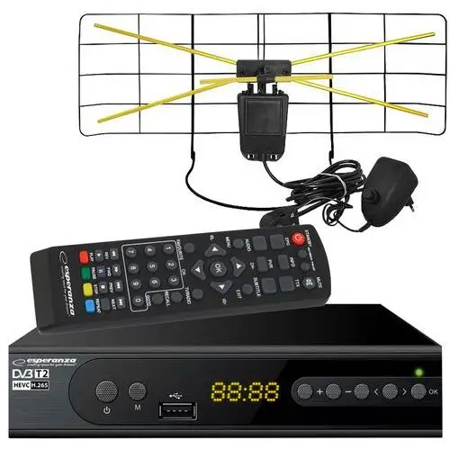 Tuner cyfrowy Esperanza EV106 DVB-T/T2 H.265/HEVC + antena pokojowa