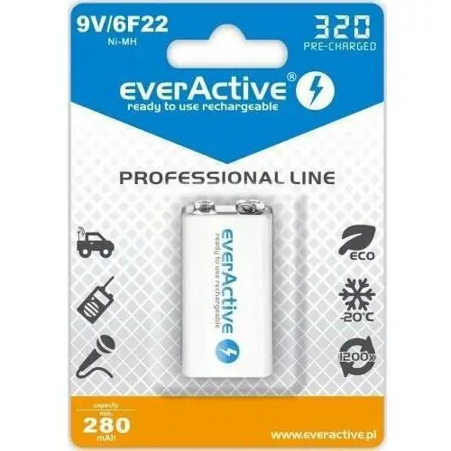 Akumulator 9v 6f22 professional line, ni-mh, 300 mah Everactive