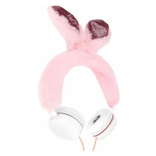 Gjby Słuchawki przewodowe jack 3,5mm z różowym futrzanym uchem królika