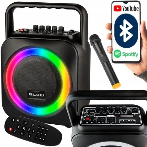 Głośnik Bluetooth Usb Sd Radio Przenośny Led Karaoke Mikrofon Pilot Zestaw