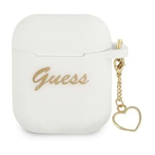 Guess airpods cover biały silicone charm heart