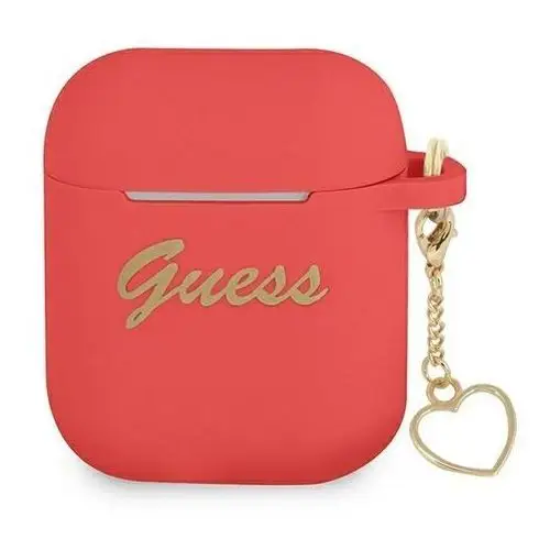 Guess AirPods cover czerwony Silicone Charm Heart