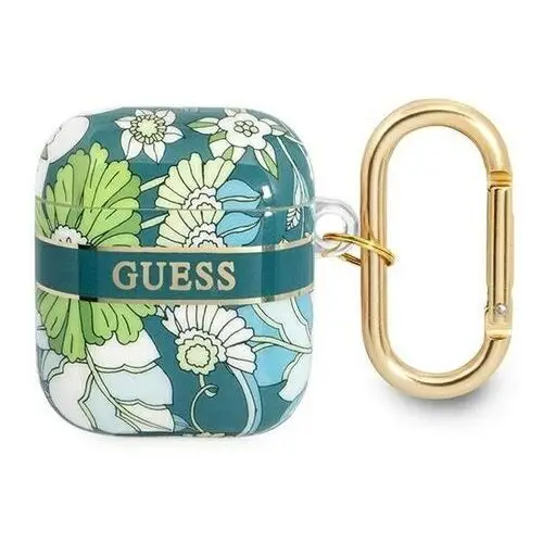 Airpods cover zielony flower strap Guess
