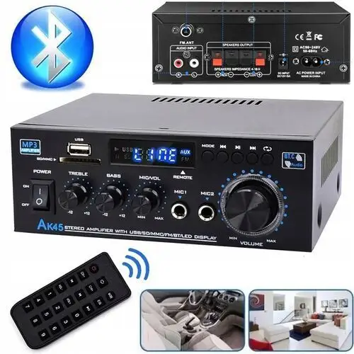 Hifi Stereo Amplifier 400W+400W Bluetooth 5.0 Mini Audio Player AK45