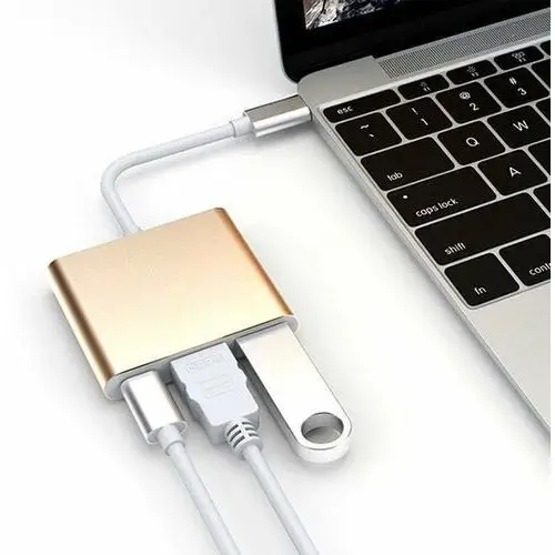 Adapter aluminiowy HUB 3w1 USB-C na HDMI 4K, USB 3.1, USB-C - złoty
