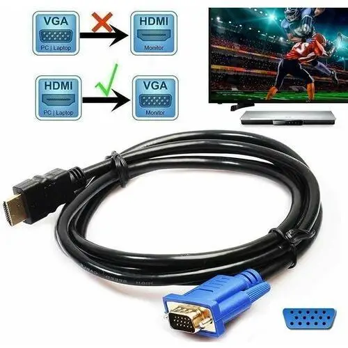 ADAPTER KABEL PRZEWÓD HDMI-VGA D-SUB PRZEJŚCIÓWKA 15 PIN MONITOR FULL HD 4K