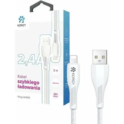 Kabel USB-A - Lightning Korgy ALW20 2m Szybkie Ładowanie 480 Mb/s Biały