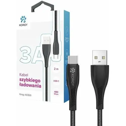 Inny producent Kabel usb-a - usb-c korgy acb20 2m czarny oplot nylonowy