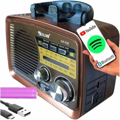 Radio Kuchenne Fm Am Przenośne Bluetooth Micro Sd Usb Na Baterie Akumulator