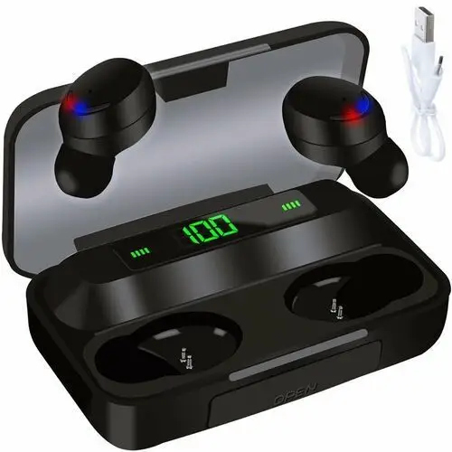 Słuchawki bezprzewodowe bluetooth czarne dokanałowe powerbank sportowe lcd Inny producent