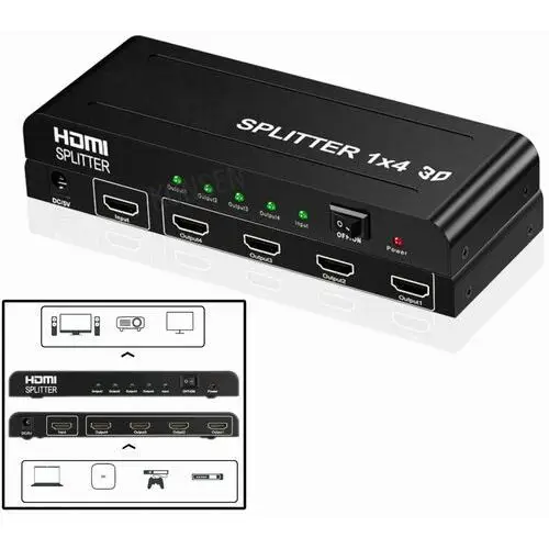 SPLITTER HDMI obrazu dźwięku 1x4 3D HDCP 1.4 4Kx2K 2160p