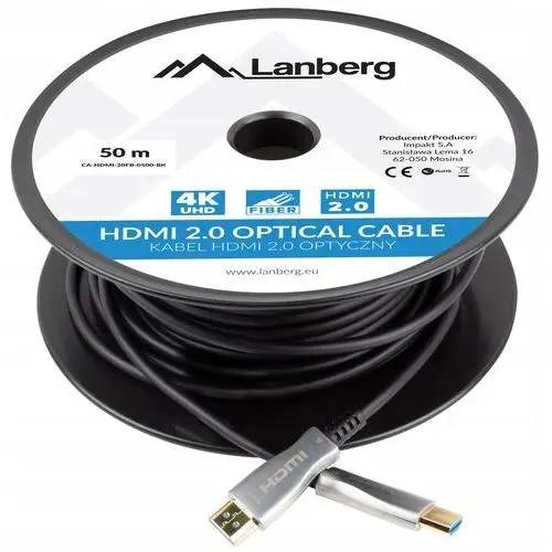 Kabel 50m Hdmi Lanberg v2.0 Optyczny Aoc 4K 60 Uhd