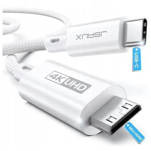 Kabel Usb-c do Mini Hdmi Jsaux 4K 30Hz 2k 60Hz 3m Biały Wzmocniony Oplot