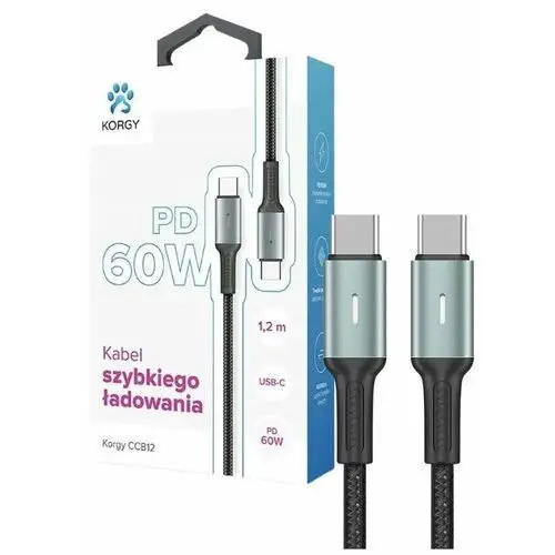 Kabel usb-c - usb-c y ccb12 60w 1.2m czarny oplot nylonowy dioda Korg