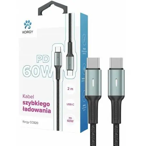 Kabel w oplocie nylonowym Korgy CCB20 USB-C - USB-C 2m Szybkie ładowanie