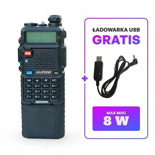 Krótkofalówka Radiotelefon Baofeng UV-5R P51UV 8W 3800mAh PMR446 Kabel Usb