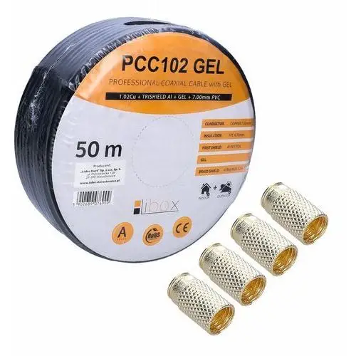 Libox Coaxialny Kabel Pcc102 Żel-50 + 4X Wtyk F 6,8Mm Lb0104