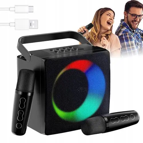 Maszyna Głośnik KARAOKE+2 Mikrofony Bezprzewodowe Bluetooth Głośniki Czarny