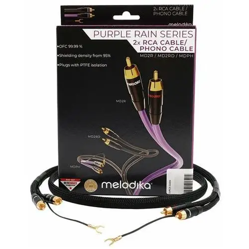 Melodika purple rain black edition mdphd20 - kabel gramofonowy 2xrca phono z żyłą uziemiającą 2m: długość - 2m