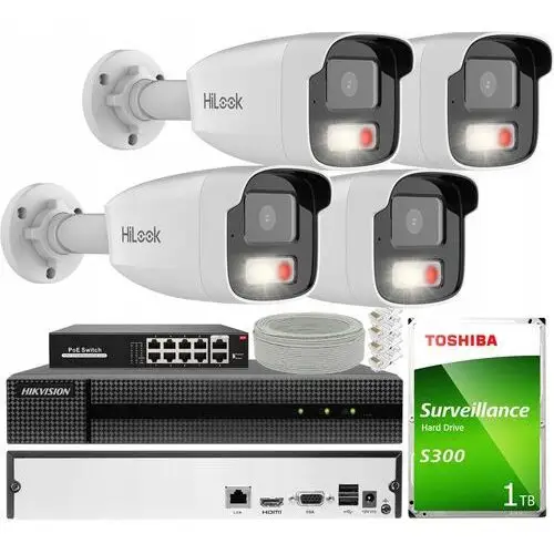 Monitoring Zewnętrzny FullHD 4 Kamery Ip PoE IR50m Hilook By Hikvision
