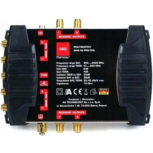 MultiSwitch 5x4 Oms 5/4 DVBT2 na 4 Opticum 15db