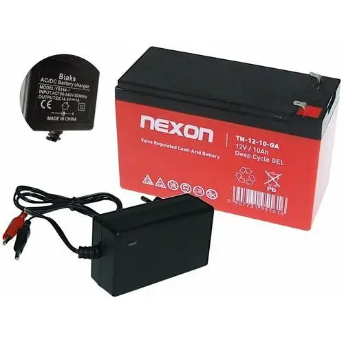Czerwony smukły akumulator żelowy gel 12v 10ah + ładowarka 1a multi-led+ Nexon