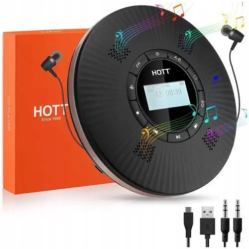 Odtwarzacz CD discman przenośny Hott, Bluetooth, Radio Fm, Hi-fi Głośniki