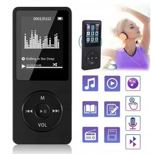 Odtwarzacz MP3 Radio Fm Bluetooth 5.0 Ebook Dyktafon 16 Gb Słuchawki