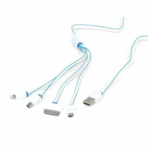 OMEGA HYDRA USB UNIVERSAL CHARGING CABLE KABEL KIT 4 IN 1: MICRO USB + MINI USB + IPHONE4 + LIGHTNING - WHITE & BLUE [42812]
