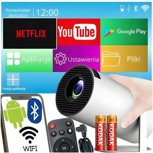 Projektor Rzutnik Android Tv WiFi Bluetooth 4K Full Hd Przenośny Obrotowy