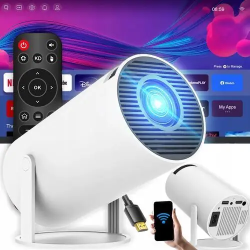 Projektor Rzutnik Wifi Android Przenośny Obrotowy Smart 4K Głośnik Bluetoot