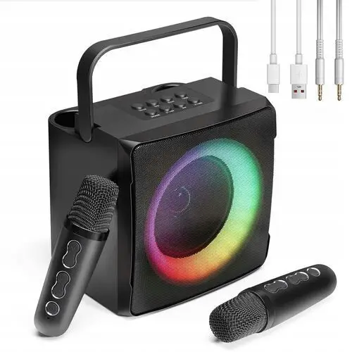 Przenośny Zestaw Karaoke Głośnik Bluetooth Rgb Dwa Mikrofony Usb Mini Jack