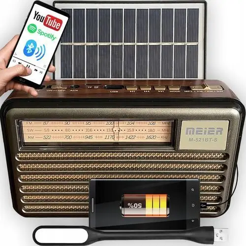 Radio Przenośne Bluetooth Akumulator Powerbank Lampka Prawdziwy Styl Retro