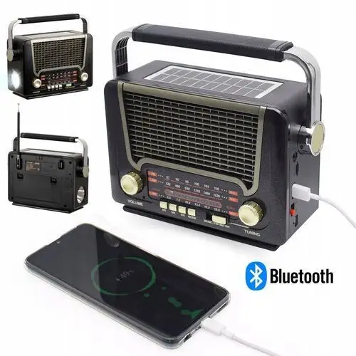 Radio sieciowo na Baterie Am Fm Retropolis Nashville Bluetooth Solarne Usb