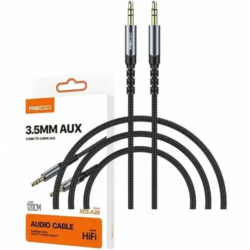 Pozłacany mocny kabel aux mini jack 3,5mm audio nylon 1.2 m Recci
