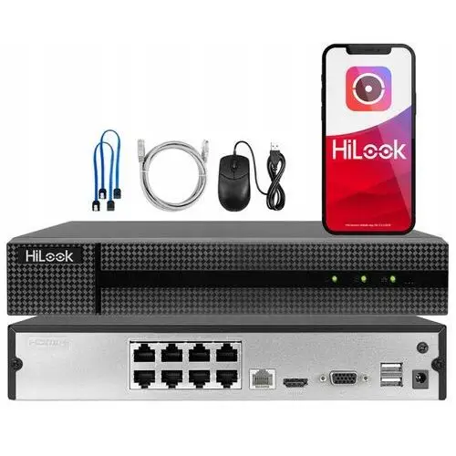 Rejestrator Ip 8 kanałów PoE do 4Mpx Apka HiLook by Hikvision Switch 8x PoE