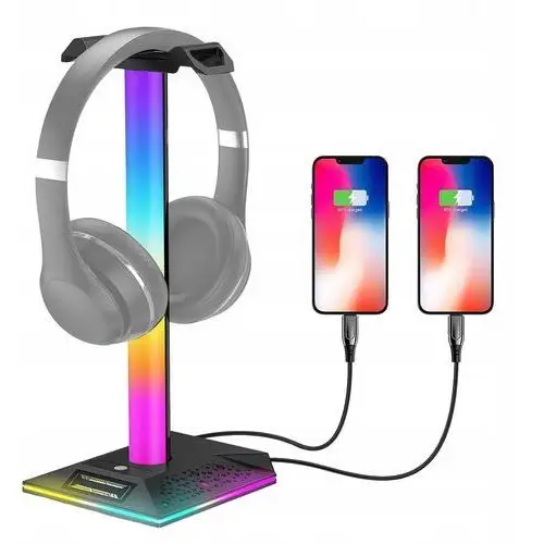 Rgb Stojak Na Słuchawki Gamingowy Led Usb Uchwyt Z 2 Usb Ports