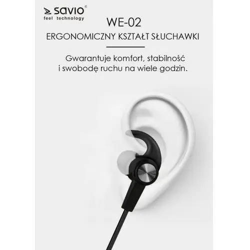 Słuchawki sportowe dokanałowe bezprzewodowe Bluetooth SAVIO WE-02 kolor czarny, WE-02